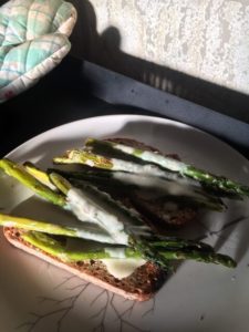 Asparagus over toast with cheese
