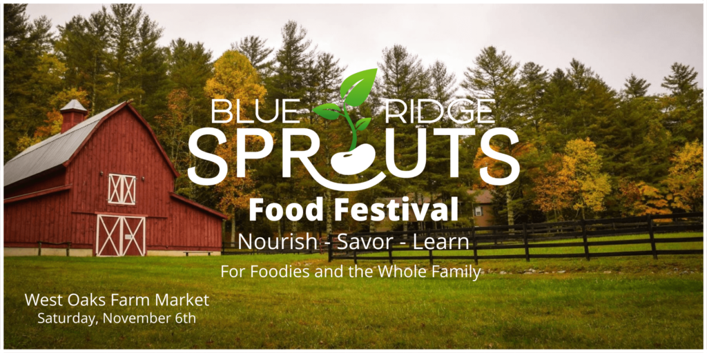 Barn on a farm with Blue Ridge Sprouts logo